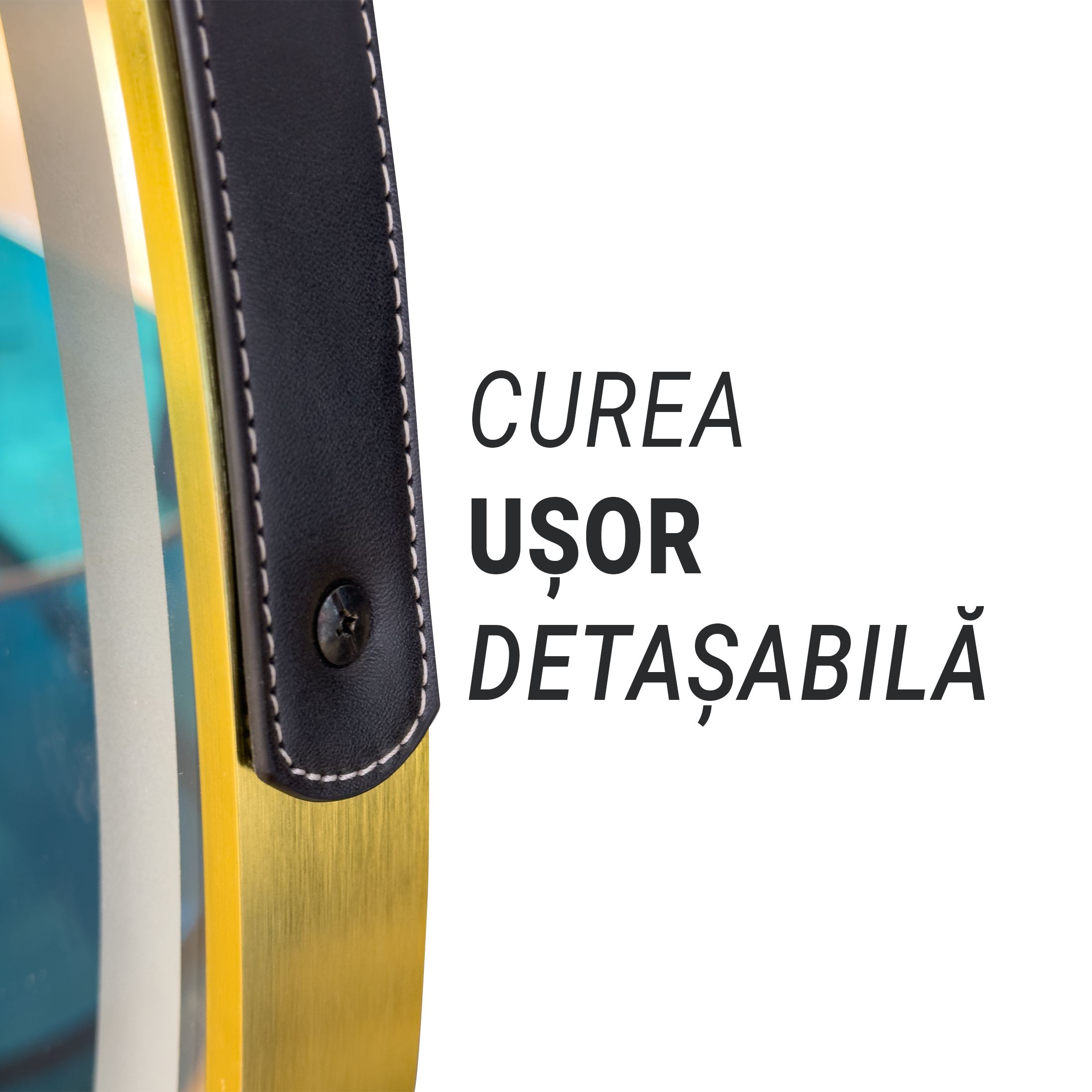 Oglindă LED rotundă 60 cm Celeste Royale Gold, dimabilă, cu dezaburire și ceas