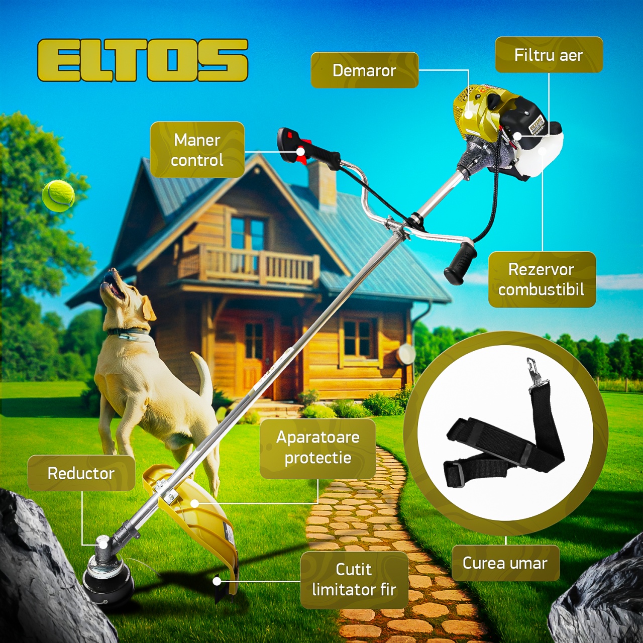 Motocoasă pe benzină ELTOS EL-5500, 4.7 CP, 52cc, tăiere 400 mm