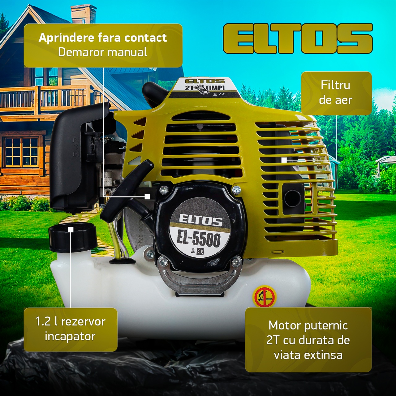 Motocoasă pe benzină ELTOS EL-5500, 4.7 CP, 52cc, tăiere 400 mm