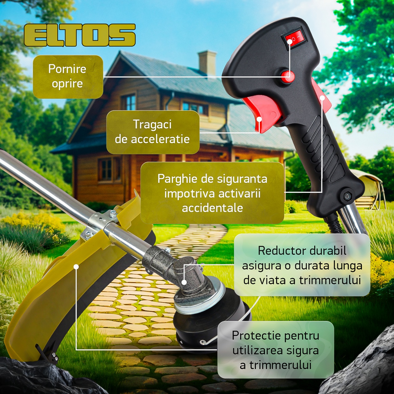 Motocoasă pe benzină ELTOS EL-5500, 4.7 CP, 52cc, tăiere 400 mm