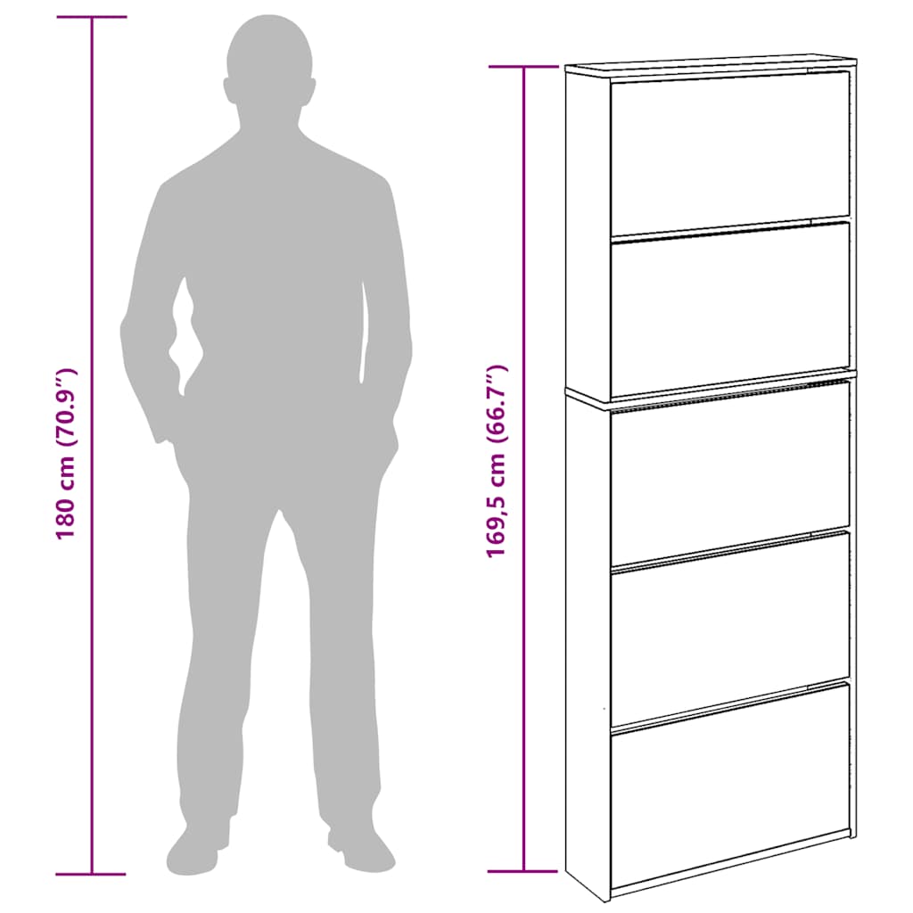 Pantofar cu 5 niveluri și oglindă, alb, 63 x 17 x 169,5 cm GartenMobel Dekor
