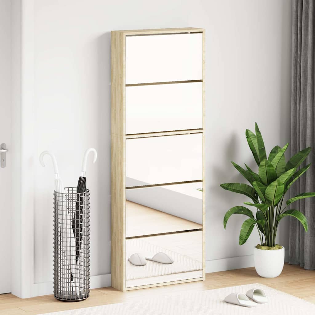 Pantofar cu 5 niveluri și oglindă, stejar, 63 x 17 x 169,5 cm GartenMobel Dekor