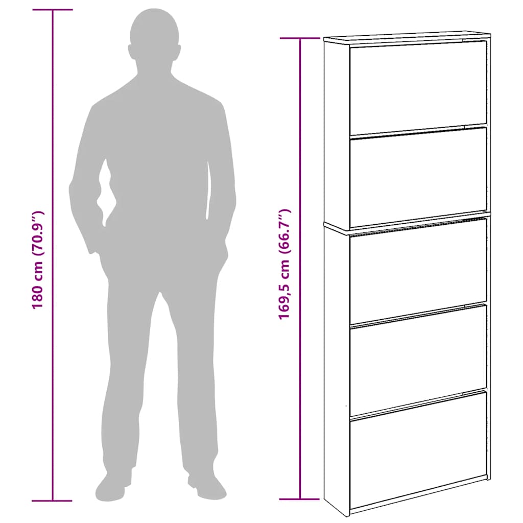 Pantofar cu 5 niveluri și oglindă, stejar, 63 x 17 x 169,5 cm GartenMobel Dekor