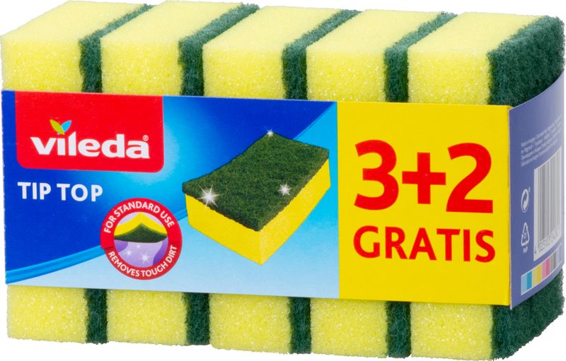 Set bureți de vase Vileda Tip Top, cu strat abraziv, 5 bucăți (3+2)