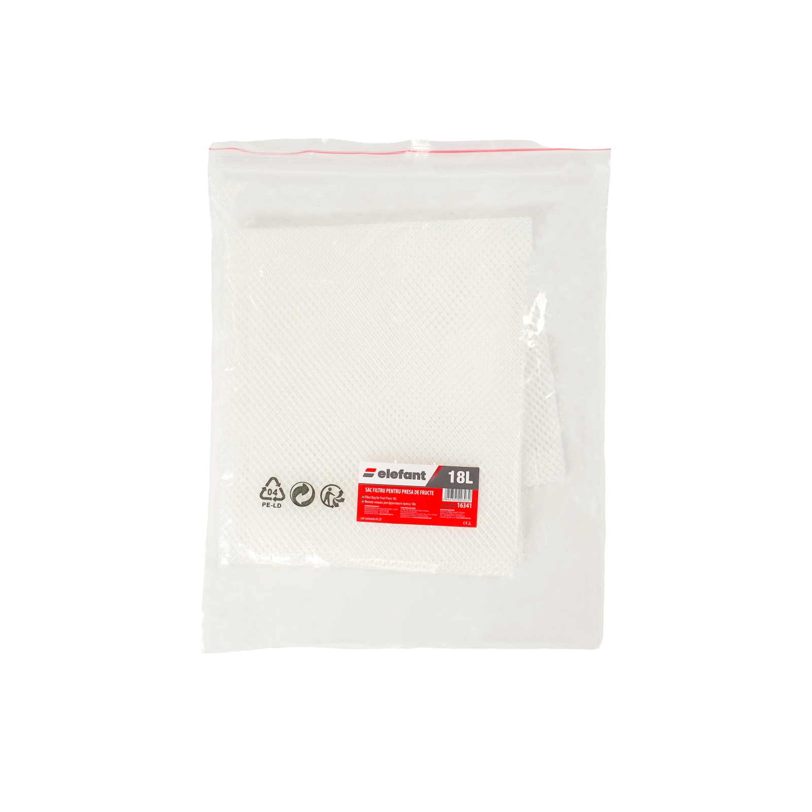 Sac filtru textil reutilizabil pentru presă de fructe 18L, alb