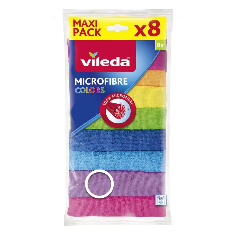 Set 8 lavete din microfibră Vileda Microfibre Colors, multicolore