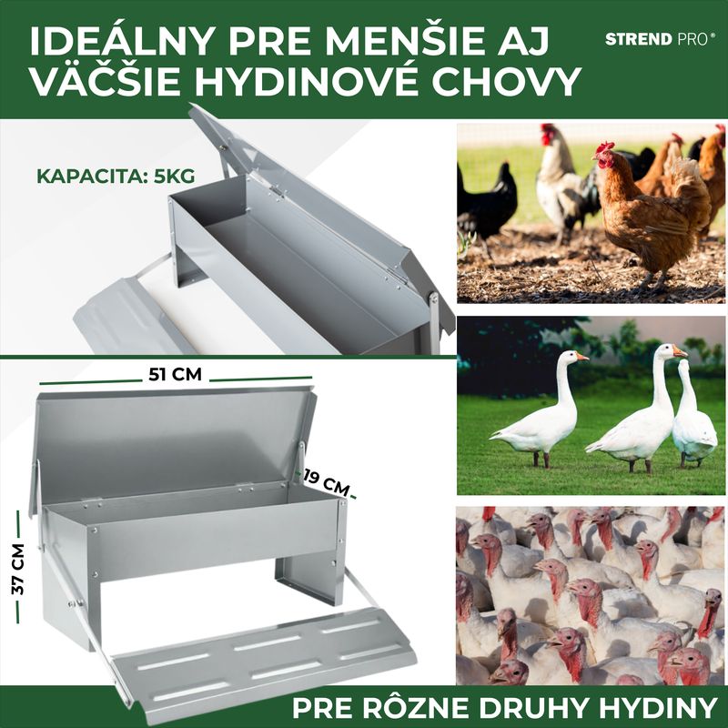 Hranitor automat pentru gaini Strend Pro, cu pedala, 5 kg, otel zincat