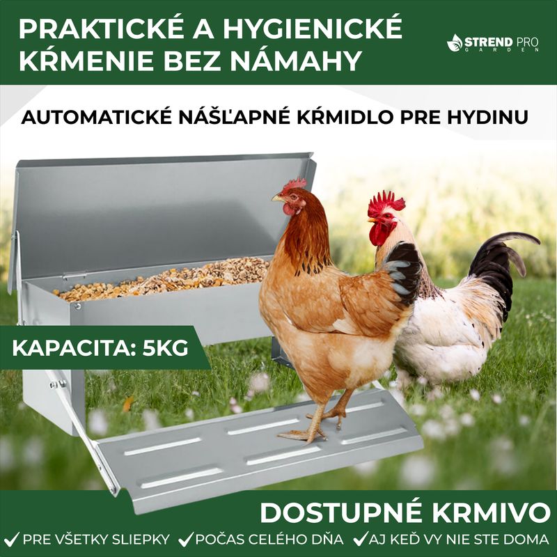 Hranitor automat pentru gaini Strend Pro, cu pedala, 5 kg, otel zincat