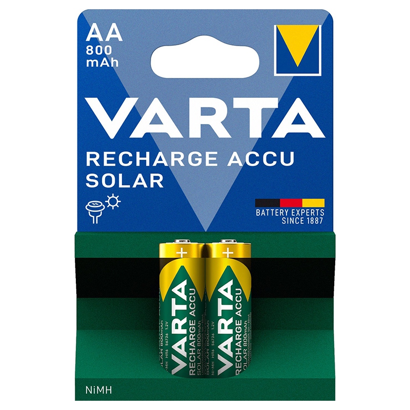 Set 2 acumulatori AA NiMH 800 mAh Varta Solar pentru lămpi de grădină