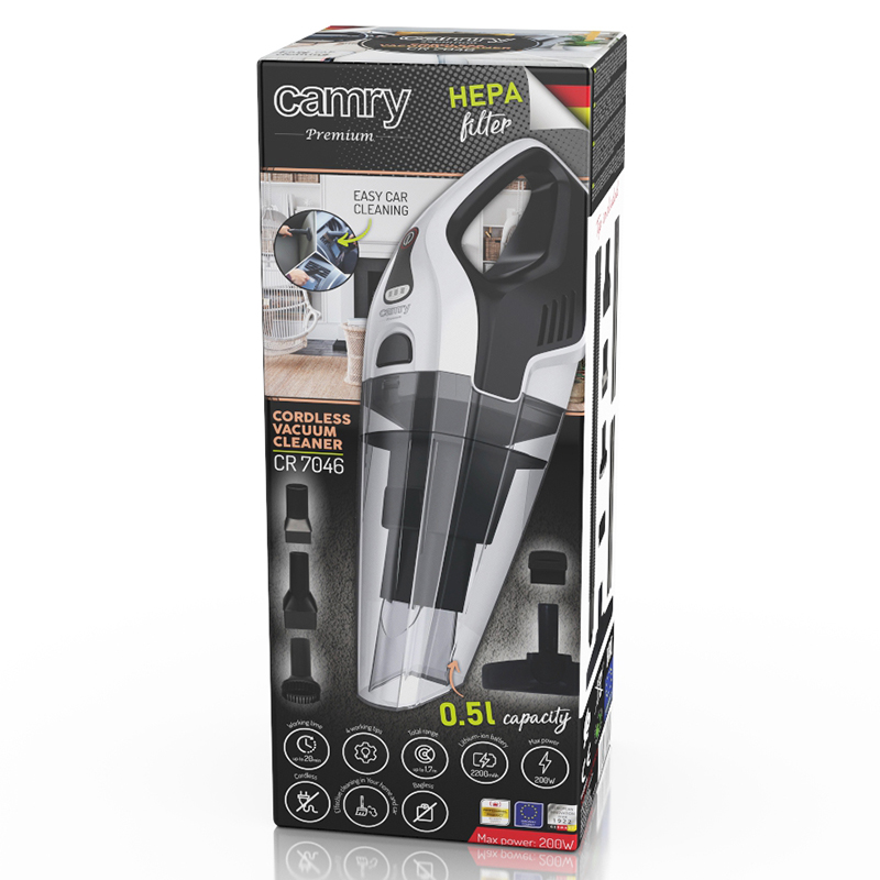 Aspirator vertical fără sac Camry, fără fir, 200W, filtru HEPA, 0.5L