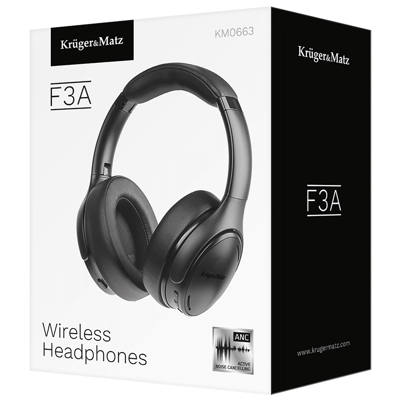 Căști wireless Kruger&Matz F3A cu ANC, Bluetooth 5.0 și autonomie 30 h