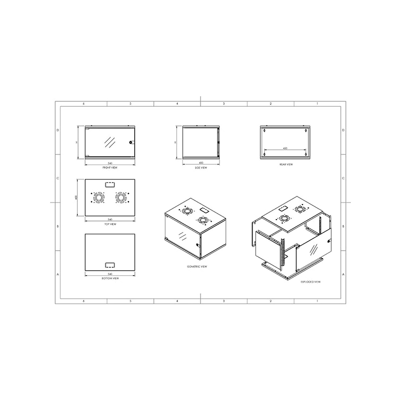Rack de perete 6U 19 inch Dekro cu ușă din sticlă și laterale detașabile