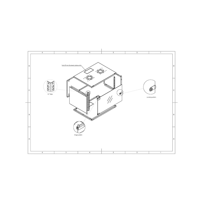 Rack de perete 6U 19 inch Dekro cu ușă din sticlă și laterale detașabile