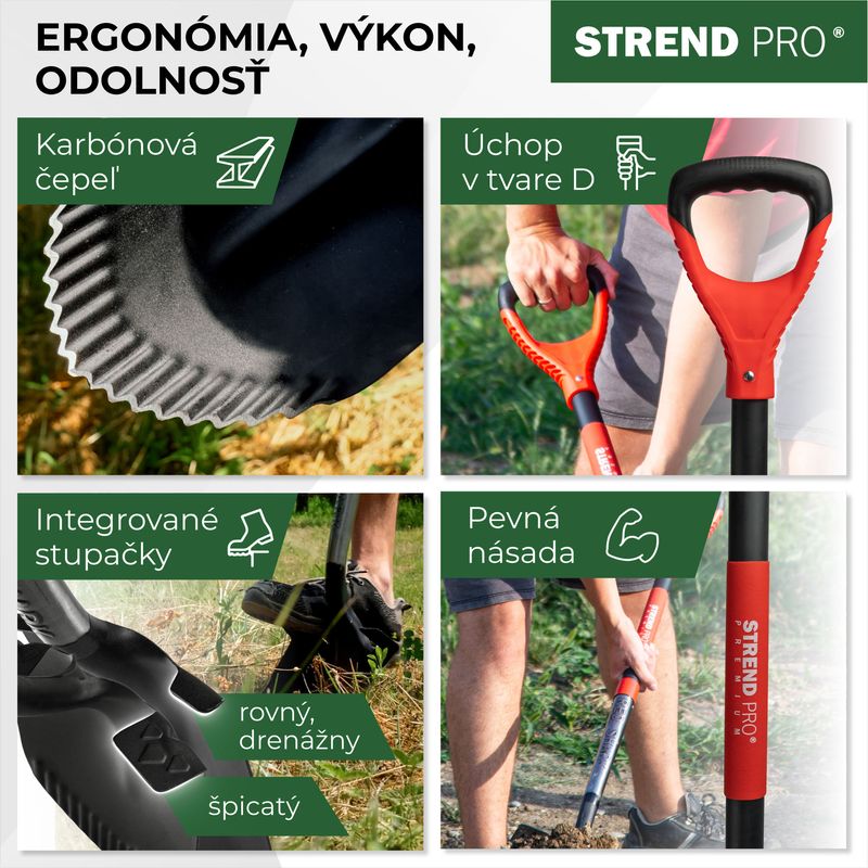 Lopată drenaj îngustă Strend Pro Premium RedShark, 1280 mm, mâner D