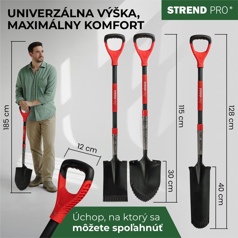 Lopată drenaj îngustă Strend Pro Premium RedShark, 1280 mm, mâner D