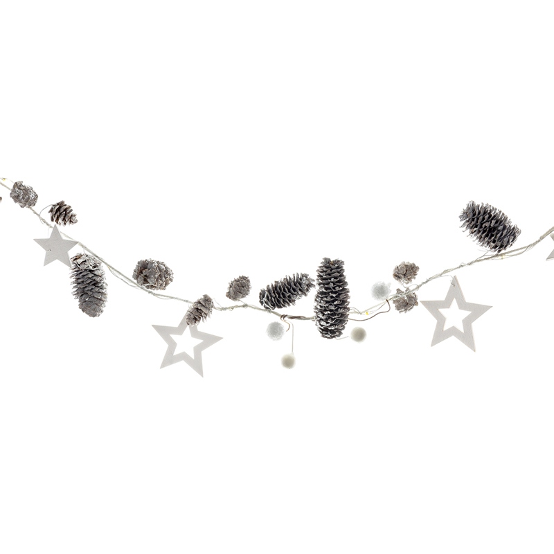 Ghirlandă decorativă albă Retlux cu 30 LED, lumină alb cald, pe baterii