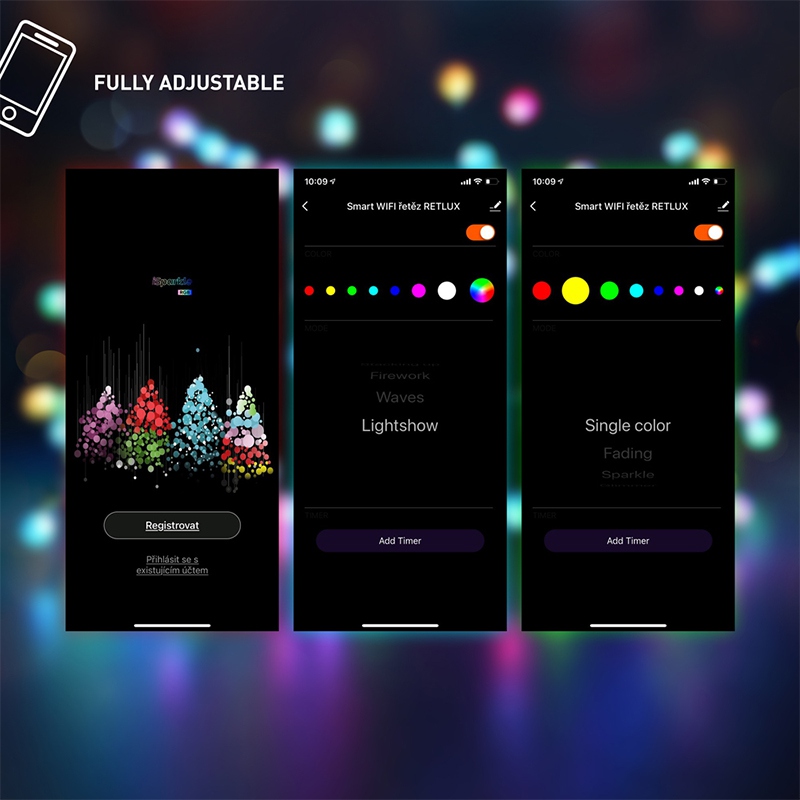 Șir luminos festiv SMART WiFi Retlux 9,5 m, 96 LED multicolor, IP44