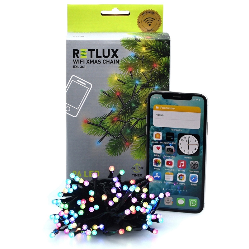 Șir luminos festiv SMART WiFi Retlux 9,5 m, 96 LED multicolor, IP44