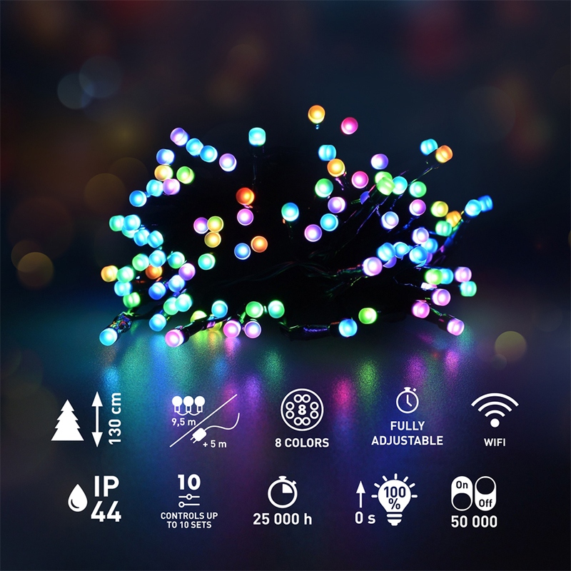 Șir luminos festiv SMART WiFi Retlux 9,5 m, 96 LED multicolor, IP44