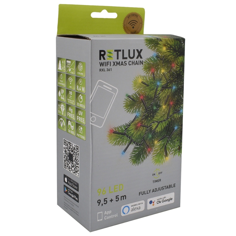 Șir luminos festiv SMART WiFi Retlux 9,5 m, 96 LED multicolor, IP44