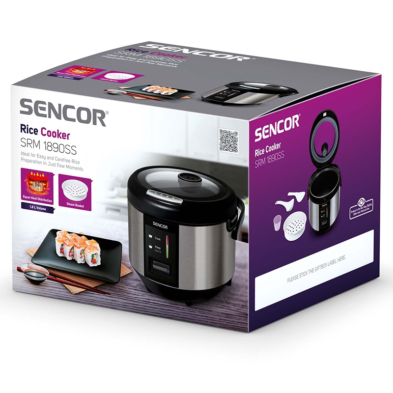 Aparat de gătit orez Sencor SRM 1890SS, 1,8 L, 830 W, inox