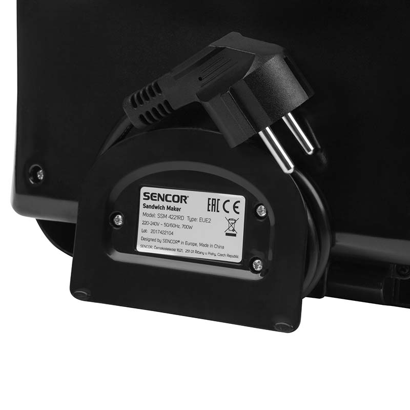 Sandwich maker Sencor 700W roșu, plăci antiaderente, 2 sandwich-uri