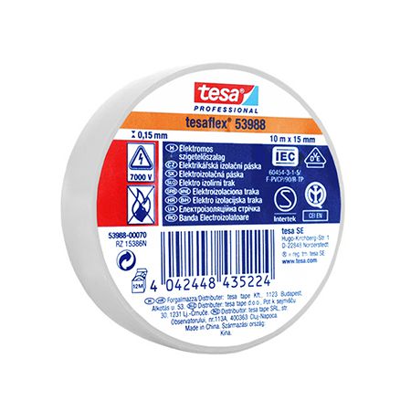 Bandă izolatoare Tesa Tesaflex albă 10 m, 15 mm – set 10 bucăți