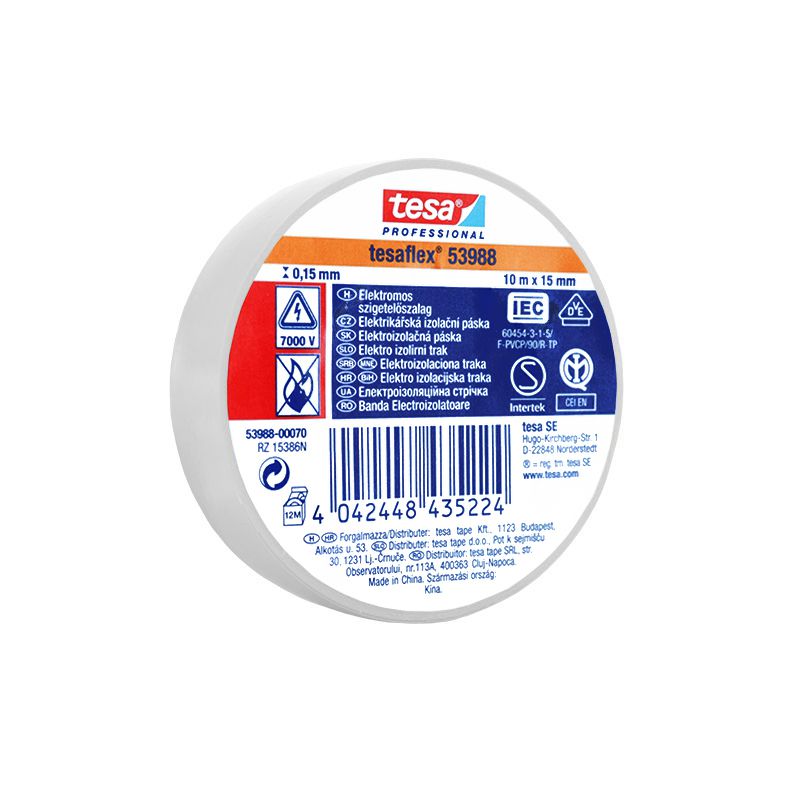 Bandă izolatoare Tesa Tesaflex albă 10 m, 15 mm – set 10 bucăți