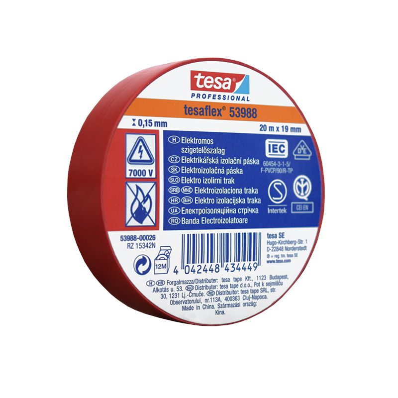 Set 10 buc bandă izolatoare Tesa Tesaflex roșie 20 m pentru instalații electrice