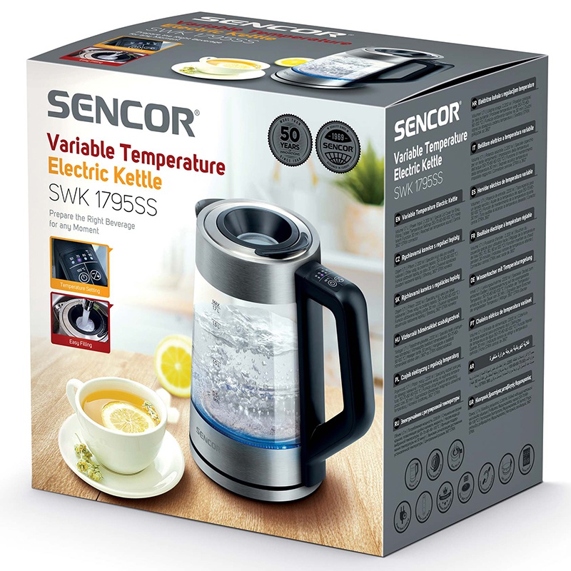 Fierbător electric din sticlă Sencor 1.7L, 2200W, temperatură reglabilă