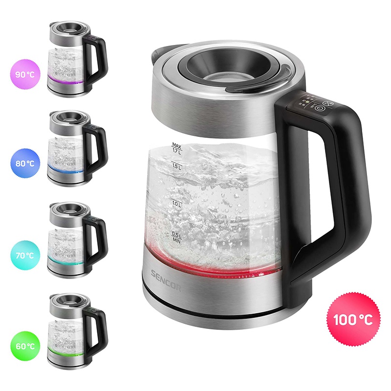 Fierbător electric din sticlă Sencor 1.7L, 2200W, temperatură reglabilă