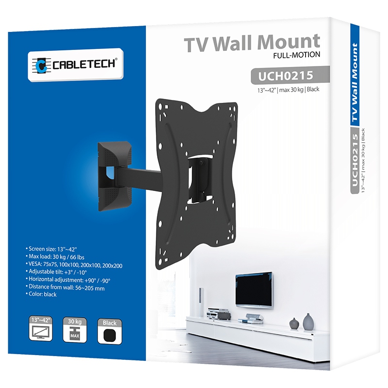 Suport TV de perete 13–42 inch, pivotant și înclinabil, VESA până la 200x200