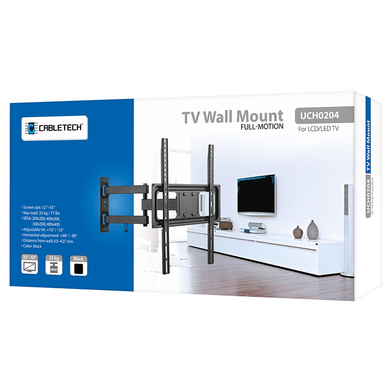 Suport TV de perete Cabletech pentru 32–55 inch, brat extensibil, VESA, 35 kg