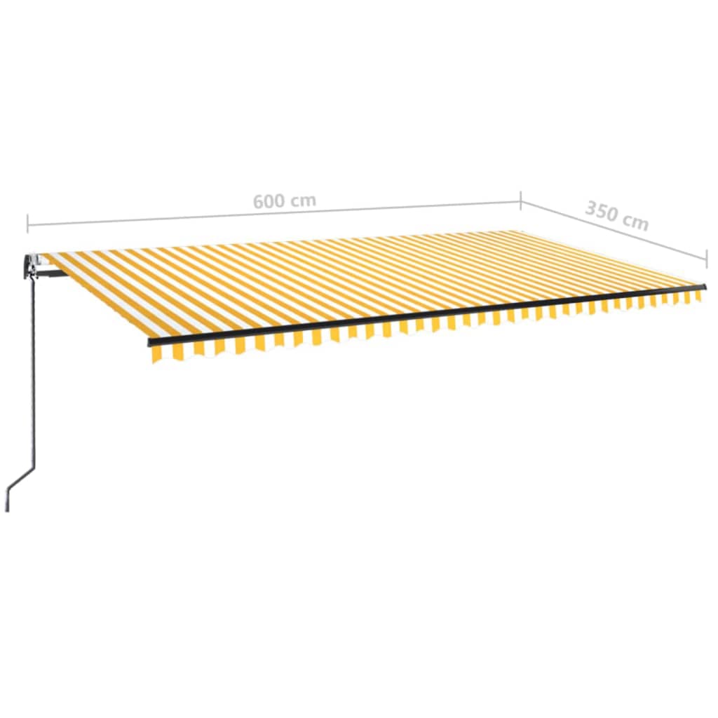 Copertină automată cu senzor vânt&LED, galben/alb, 600x350 cm GartenMobel Dekor