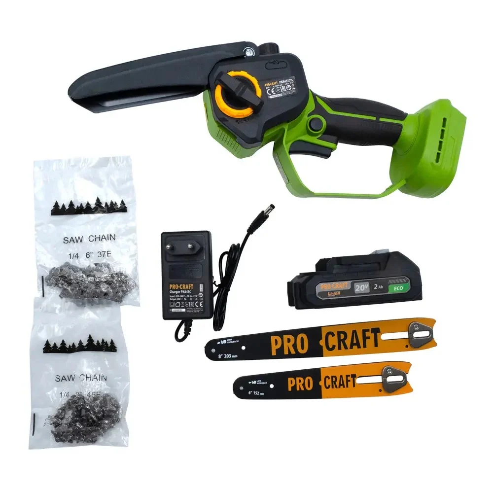 Mini drujbă cu lanț cu acumulator Procraft PKA45 20V, brushless, ungere automată