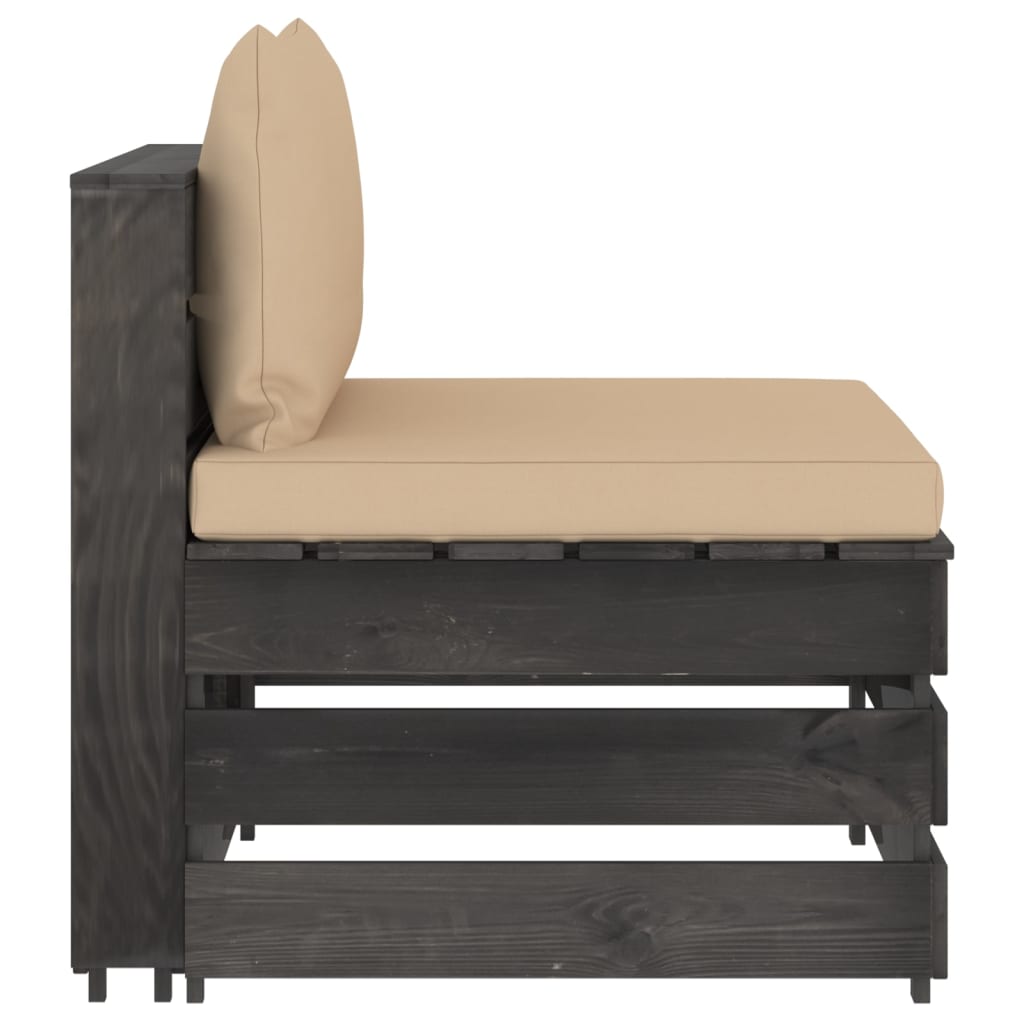 Canapea de mijloc modulară cu perne, gri, lemn impregnat GartenMobel Dekor