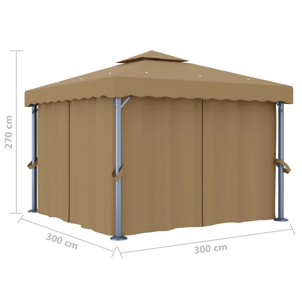 Pavilion cu perdea, gri taupe, 3x3 m, aluminiu GartenMobel Dekor