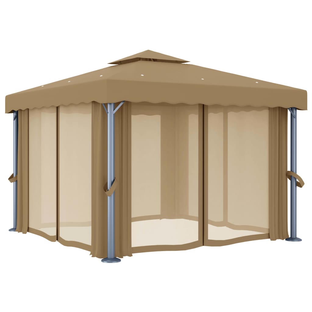 Pavilion cu perdea, gri taupe, 3x3 m, aluminiu GartenMobel Dekor