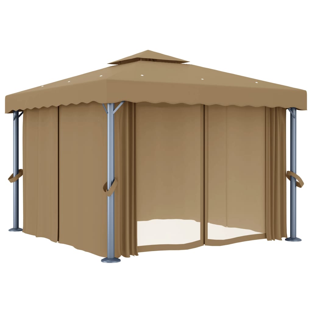 Pavilion cu perdea, gri taupe, 3x3 m, aluminiu GartenMobel Dekor