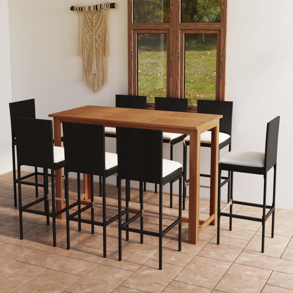 Set mobilier bar de grădină cu perne, 9 piese, negru GartenMobel Dekor