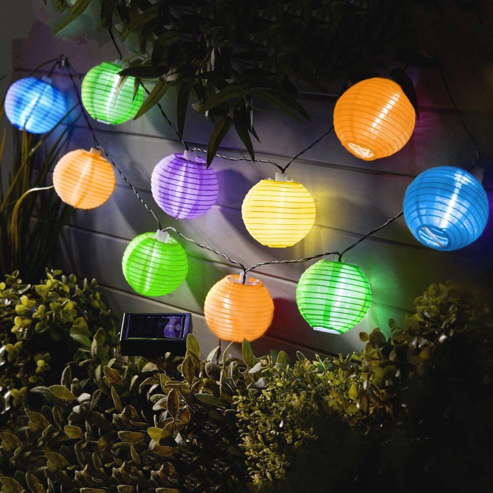 Lampi Solare LED tip Ghirlanda cu 10 Lampioane Multicolore, Diametru 7.5 cm