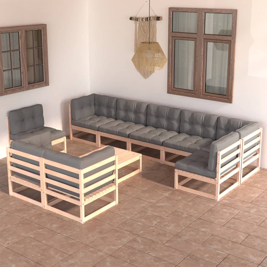 Set mobilier grădină cu perne, 10 piese, lemn masiv de pin GartenMobel Dekor