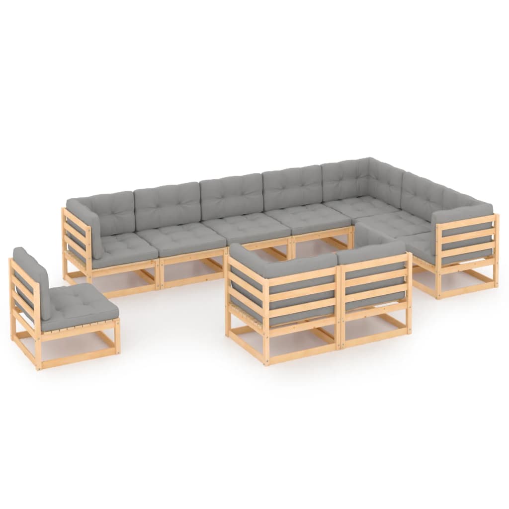 Set mobilier grădină cu perne, 10 piese, lemn masiv de pin GartenMobel Dekor