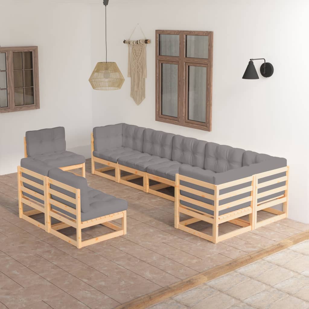 Set mobilier grădină cu perne, 9 piese, lemn masiv de pin GartenMobel Dekor