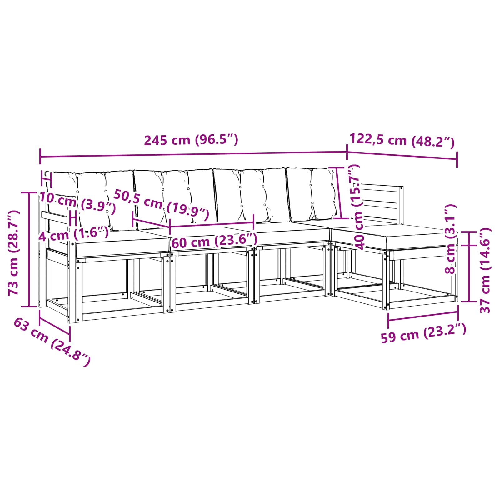 Set de canapele de exterior cu pernă 5 pcs Natural și Bej GartenMobel Dekor
