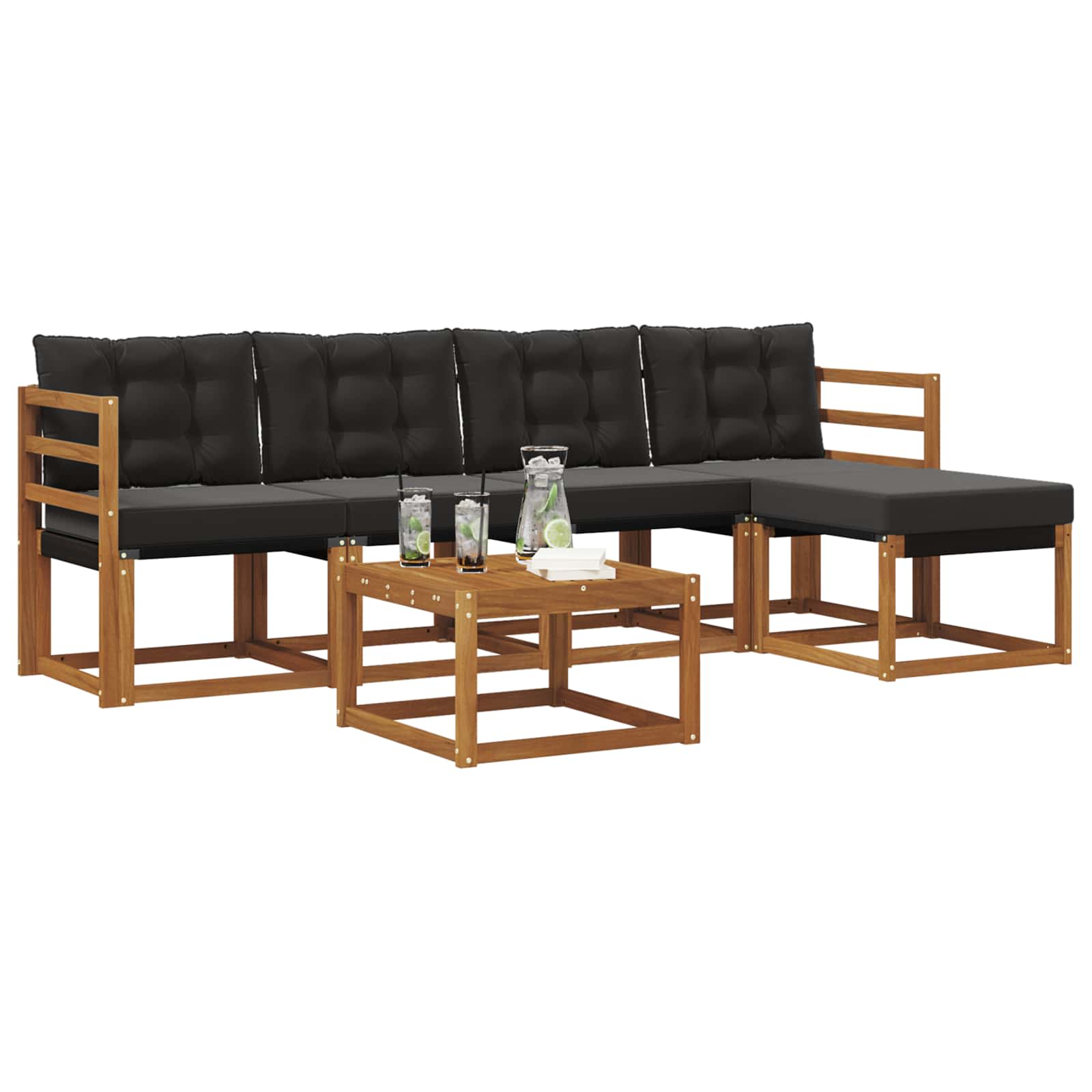 Set de canapele de exterior cu pernă 6 pcs Natural și Negru GartenMobel Dekor