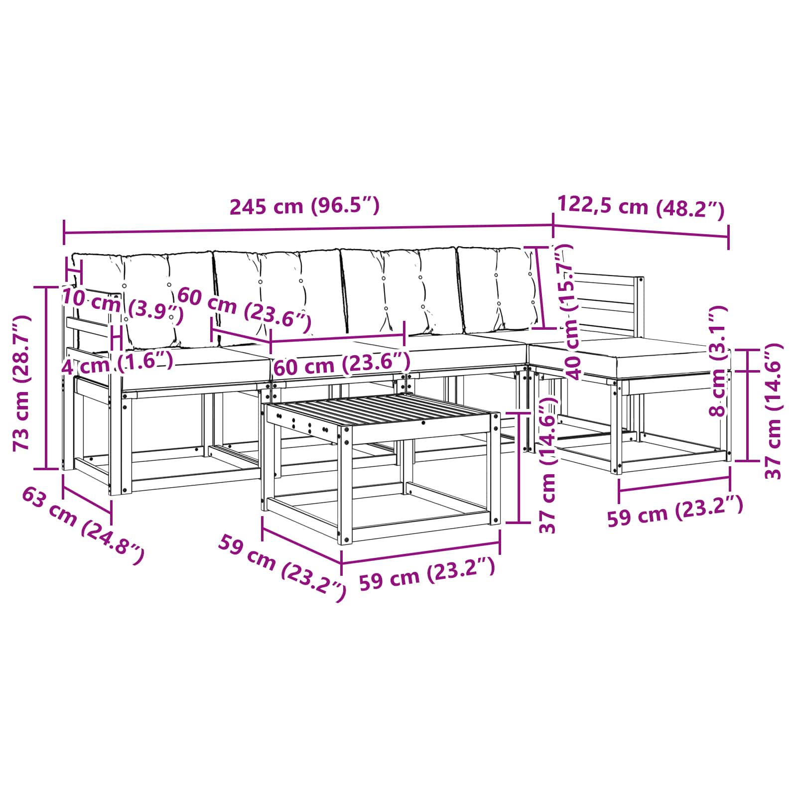 Set de canapele de exterior cu pernă 6 pcs Natural și Negru GartenMobel Dekor