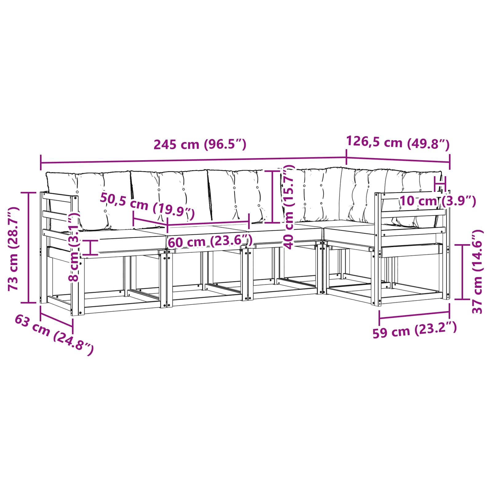 Set de canapele de exterior cu pernă 5 pcs Natural și Bej GartenMobel Dekor
