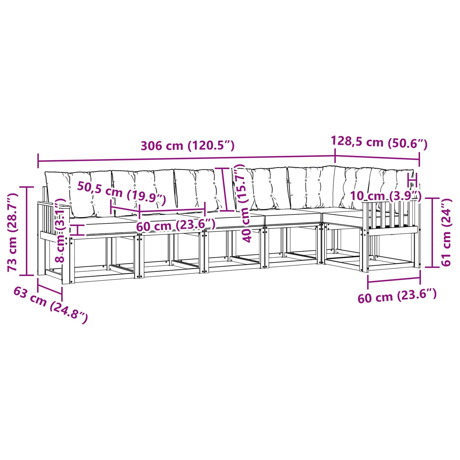 Set de canapele de exterior cu pernă 6 pcs Natural și Crem GartenMobel Dekor
