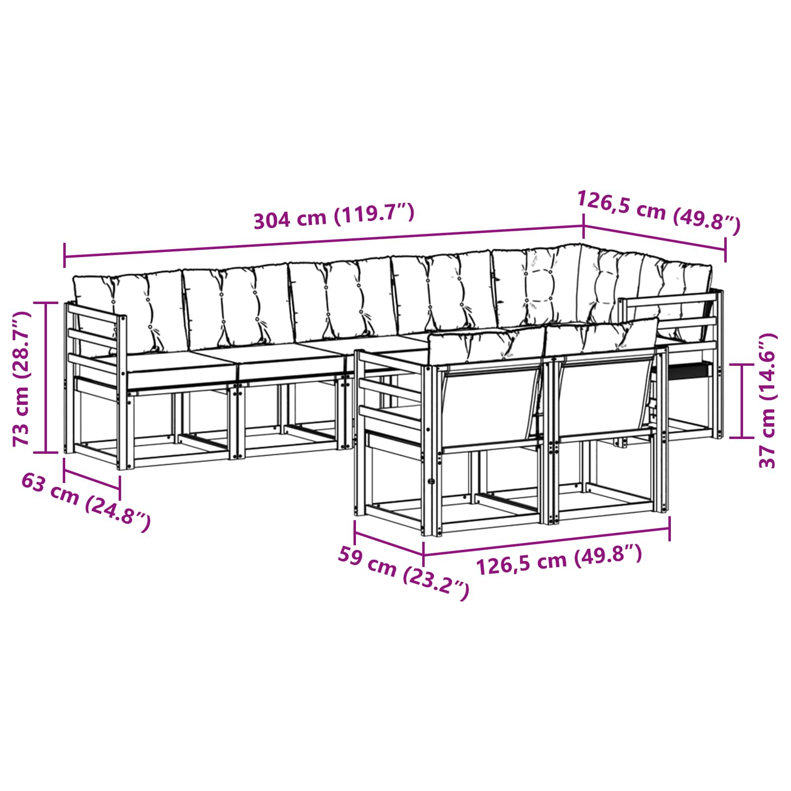 Set de canapele de exterior cu pernă 8 pcs Natural și Crem GartenMobel Dekor